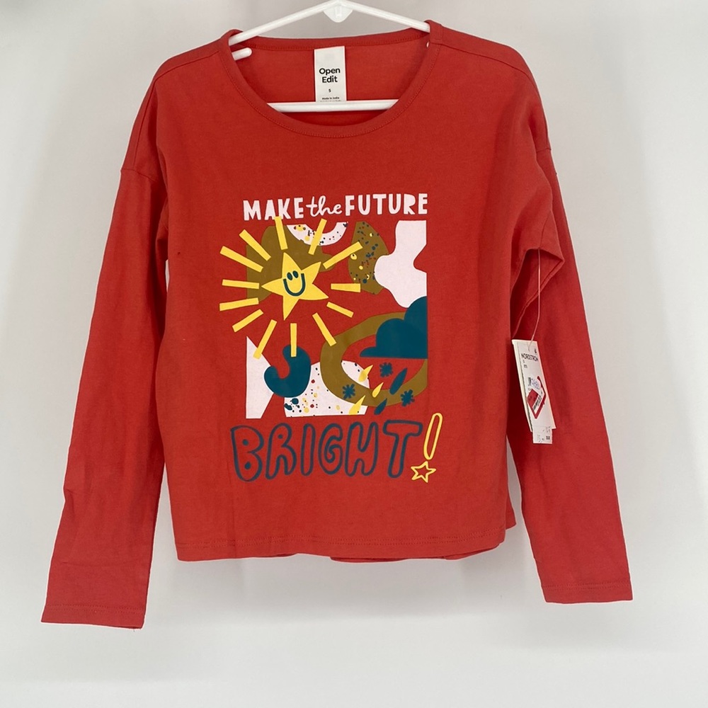 Open Edit Kid Unisex Make The Future Bright Pullover Sweatshirt Orange Sze 5 NWT